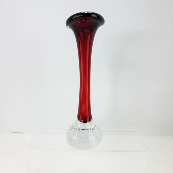 Vintage Aseda Glasbruk Red & Clear Art Glass Vase With Controlled Bubbles - Picture 2 of 10